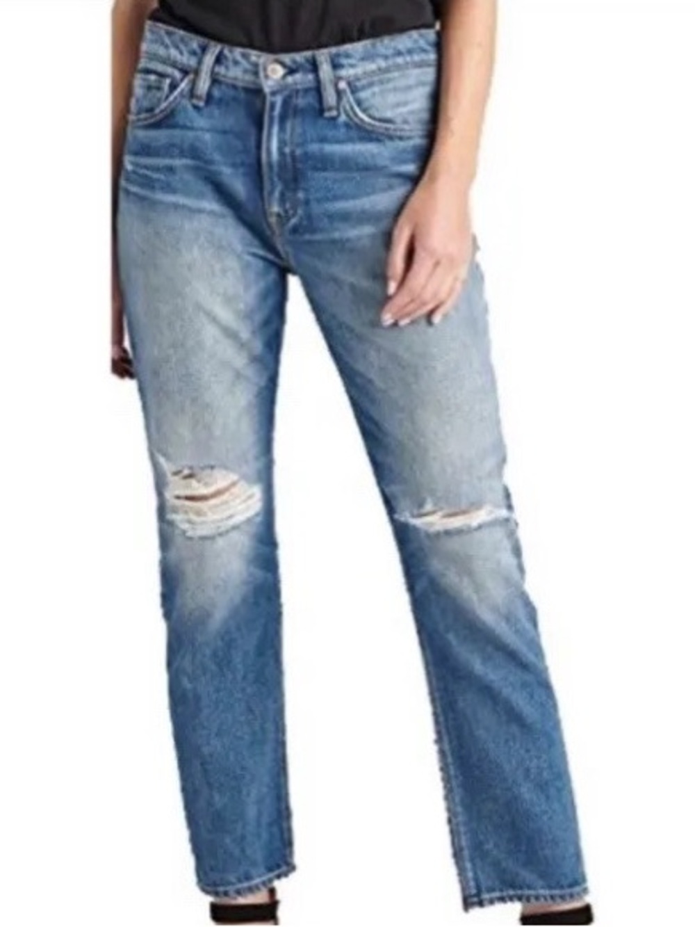 Hudson Jeans Jessi Relaxed Crop Boyfriend Distressed Blue Denim Size 31